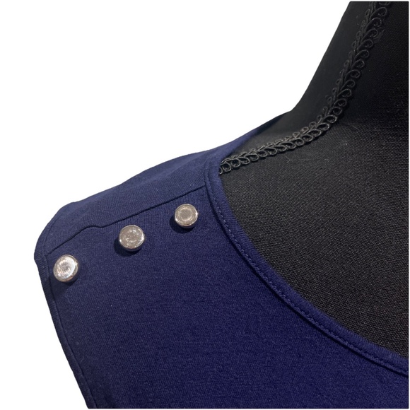 Love Scarlett Women's Navy Striped Sleeveless Top with Button Details Size M - Picture 2 of 5